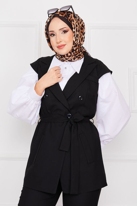 Blazer Hijab Vest Set Black