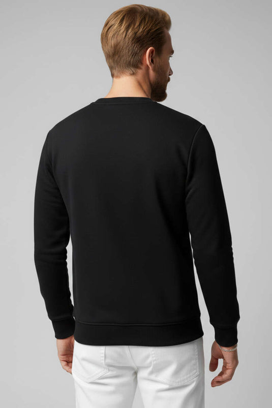 Blok Renkli Selanik Erkek Sweatshirt Siyah