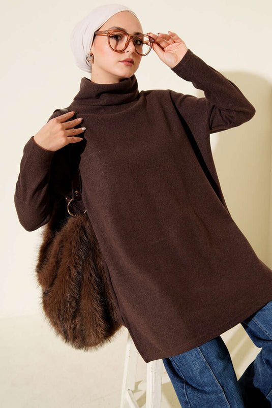 تونيك مخملي بني بياقة مدورة