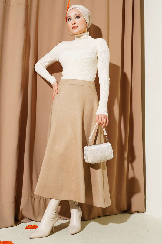 Turtleneck Ribbed Knit Sweater Stone