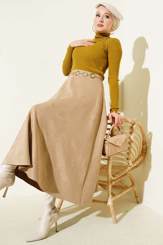 Turtleneck Ribbed Knit Sweater Oil Green