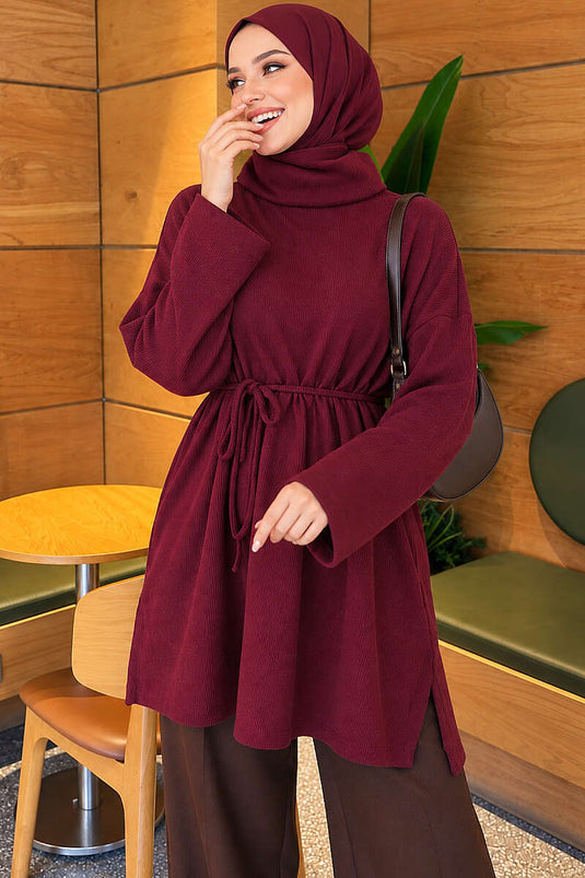 Boğazlı Fitilli Tunik Mürdüm