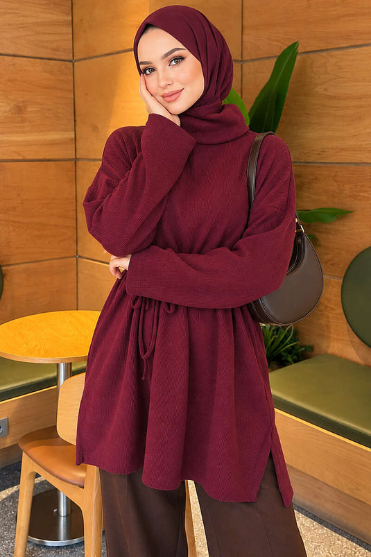 Boğazlı Fitilli Tunik Mürdüm