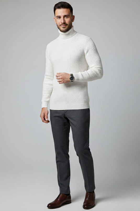 Men's Turtleneck Knit Sweater, Ecru