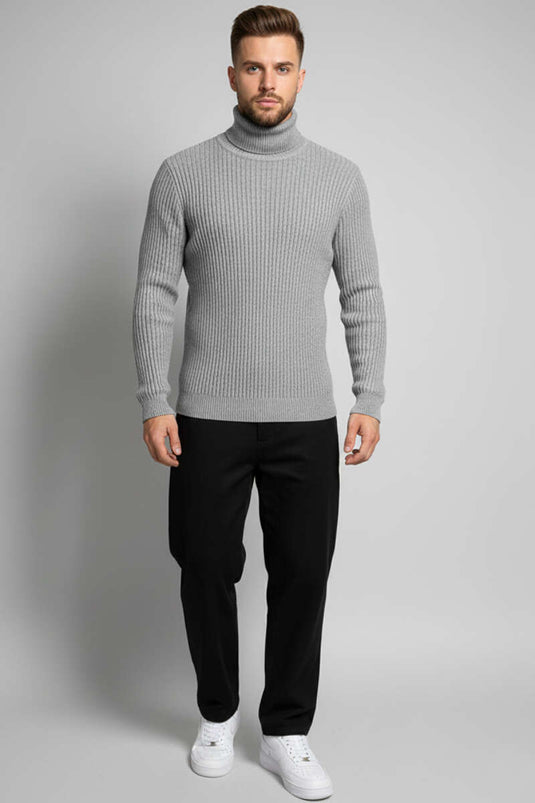 كنزة رجالية بياقة عالية، رمادية