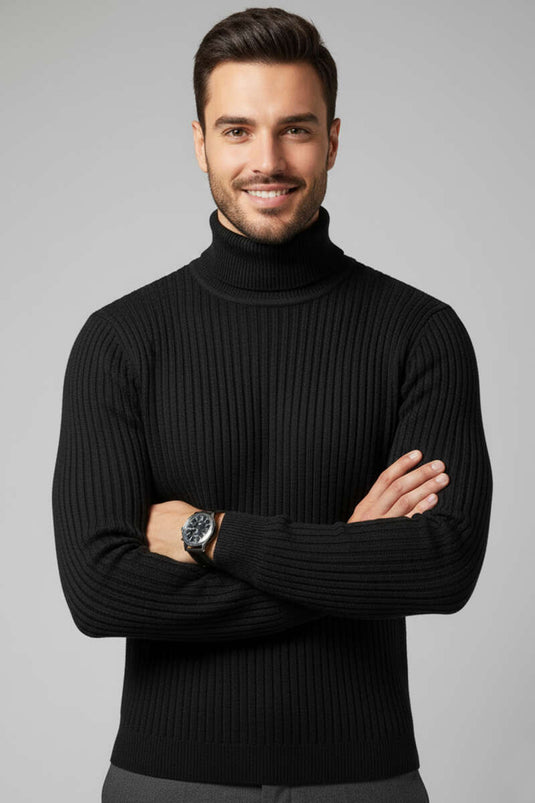 Men's Turtleneck Knit Sweater, Black