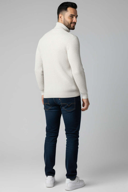 Turtleneck Knit Men's Sweater in Stone