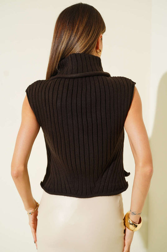 Turtleneck Knit Sweater Dark Brown