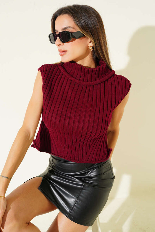 Pull à col roulé en maille, bordeaux