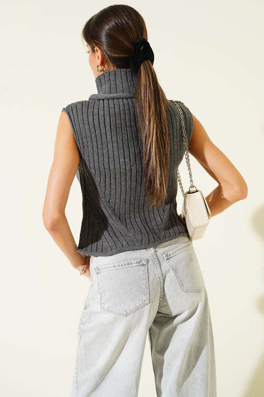 Pull à col roulé en maille, gris fumé