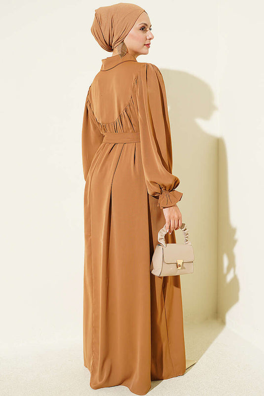 Robe Shirred Buzgulu Camel