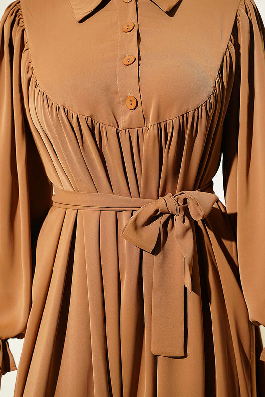 Robe Shirred Buzgulu Camel