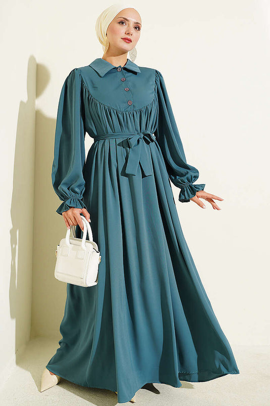 Mint Abaya Kleid Mit Raffung