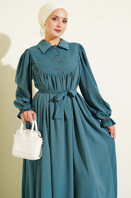 Mint Abaya Kleid Mit Raffung