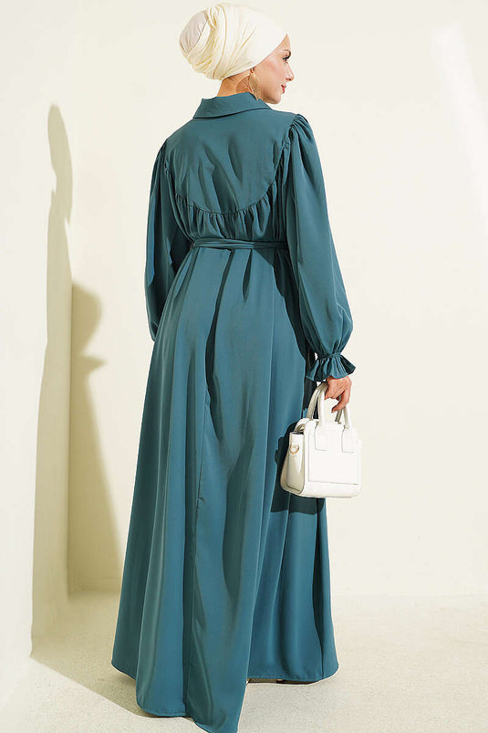 Mint Abaya Kleid Mit Raffung