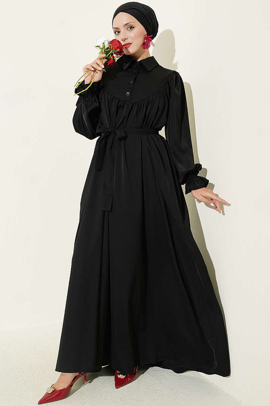 Robe À Élastique Avec Châle Noire