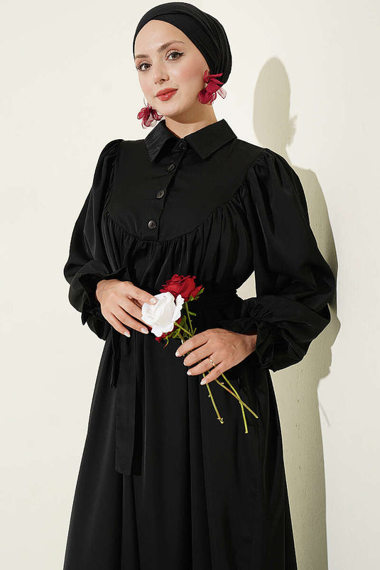 Robe À Élastique Avec Châle Noire