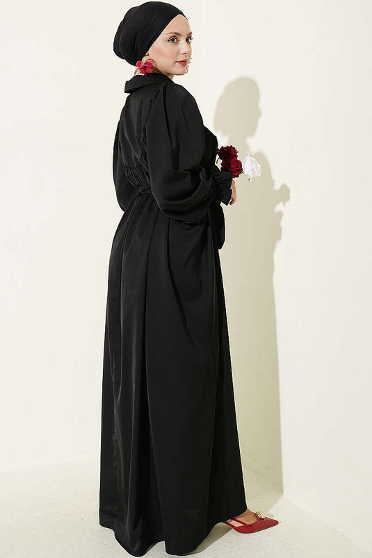 Robe À Élastique Avec Châle Noire