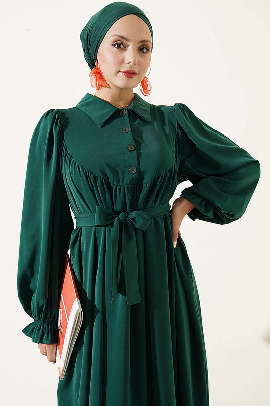 Abito Shirred Verde Con Corda String