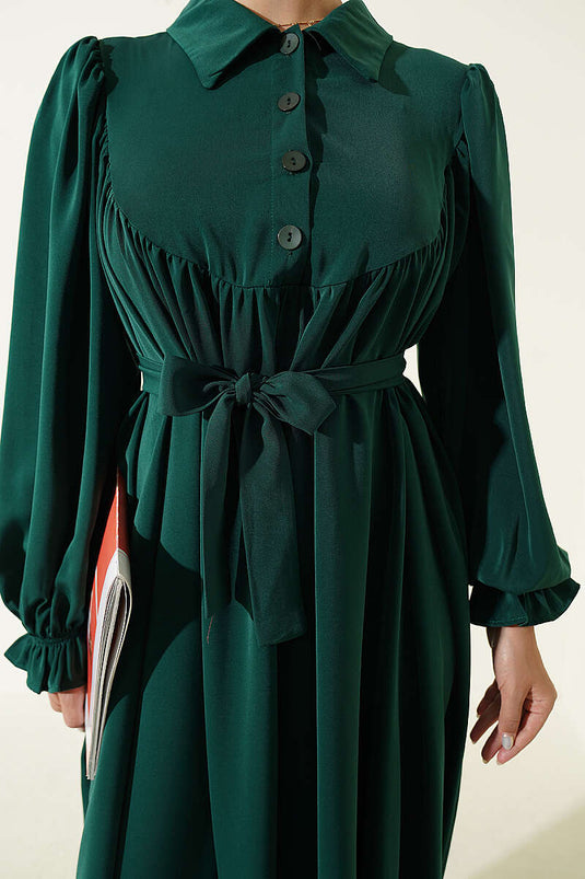 Abito Shirred Verde Con Corda String