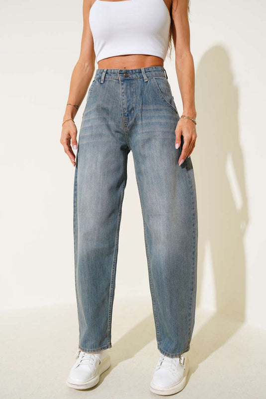 بنطلون جينز واسع الساقين، بلون القهوة