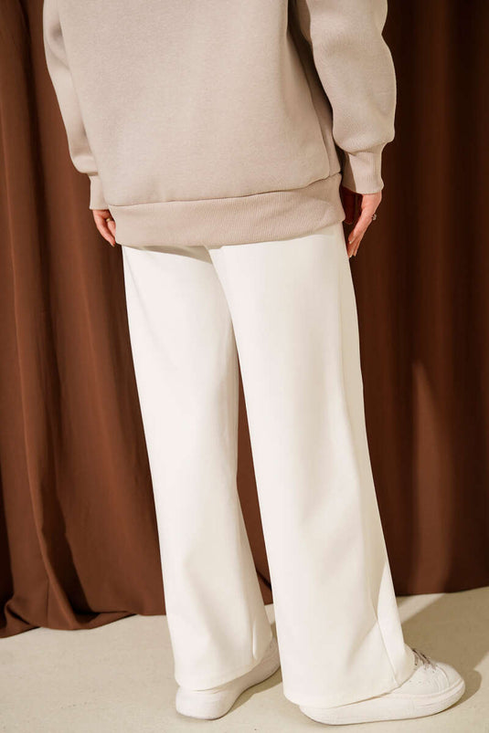Pantalones Anchos De Cintura Elástica En Color Crudo