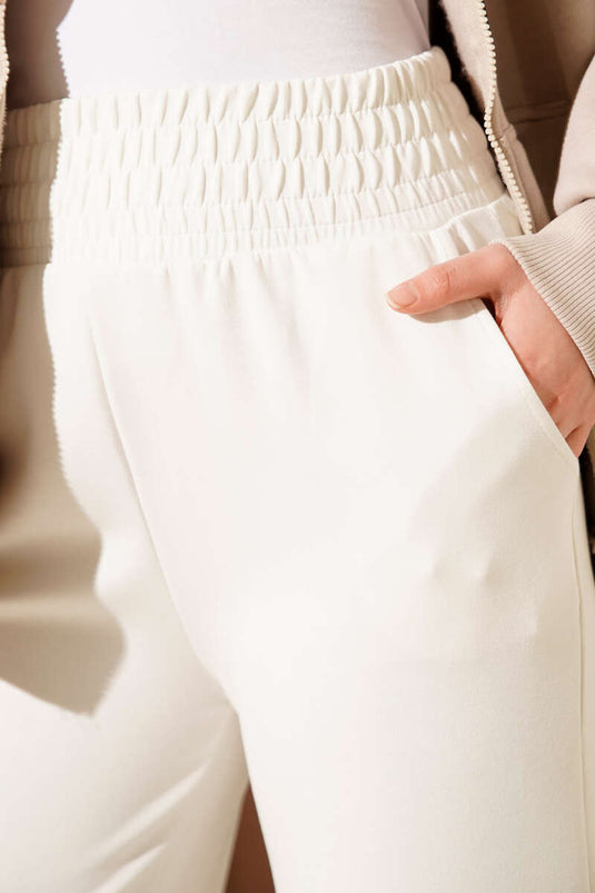 Pantalones Anchos De Cintura Elástica En Color Crudo
