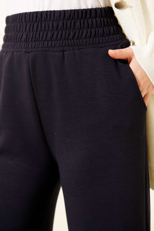 Pantalon à large taille élastique Bol Paça bleu marine