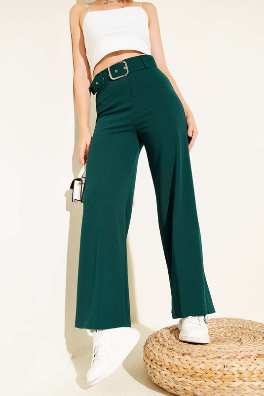 Wide-Leg Belted Trousers Emerald