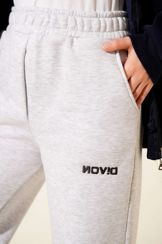 Bol Paça Lastikli Üç İplikli Pantolon Gri