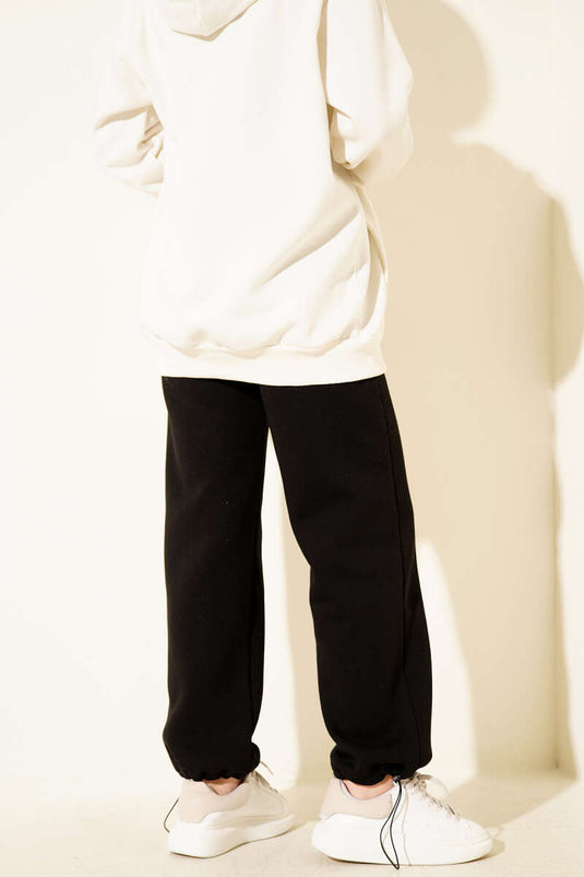 Bol Paça Lastikli Üç İplikli Pantolon Siyah