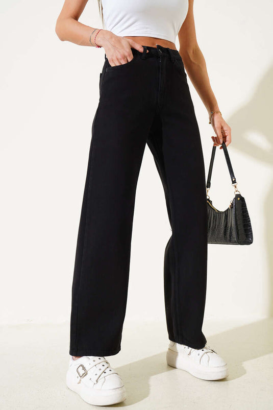 Wide Leg Casual Jeans Black