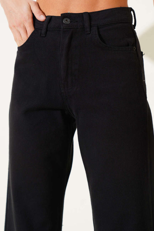 Wide Leg Casual Jeans Black