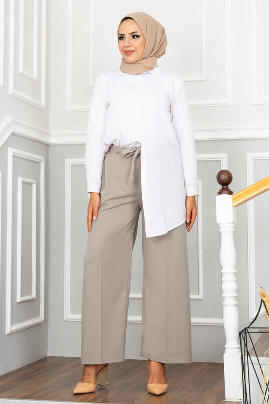 Wide Leg Modest Trousers Beige