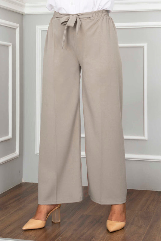 Wide Leg Modest Trousers Beige