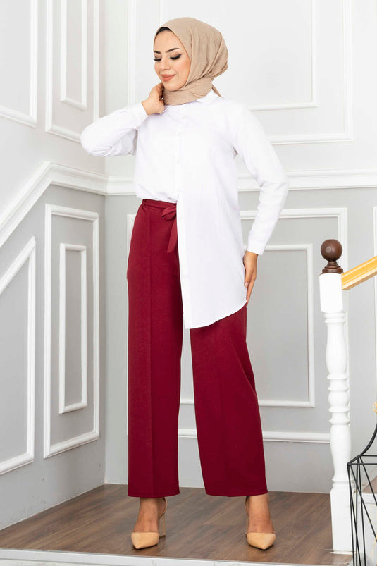 Wide Leg Modest Trousers Burgundy