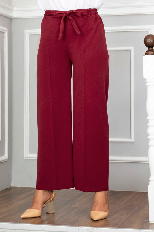 Wide Leg Modest Trousers Burgundy