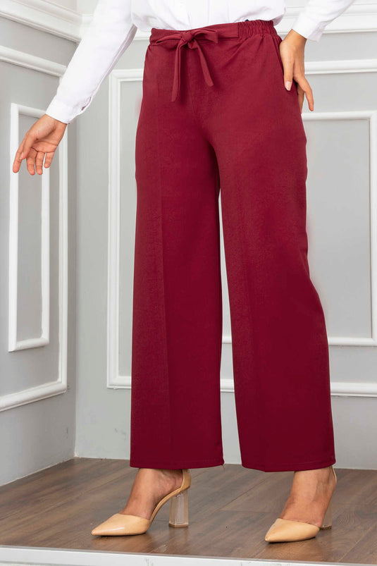 Wide Leg Modest Trousers Burgundy