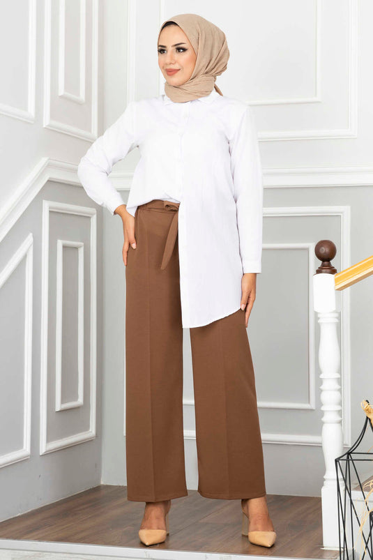 Wide Leg Modest Trousers Brown