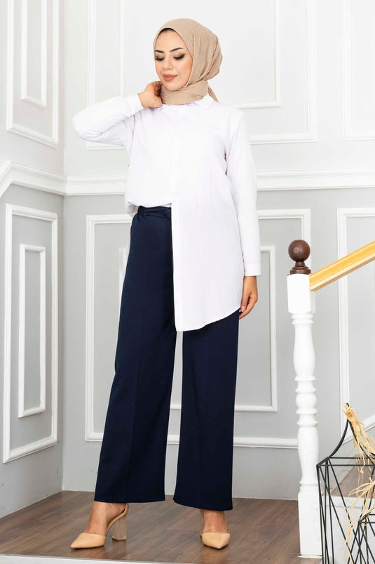 Wide Leg Modest Pants Navy Blue