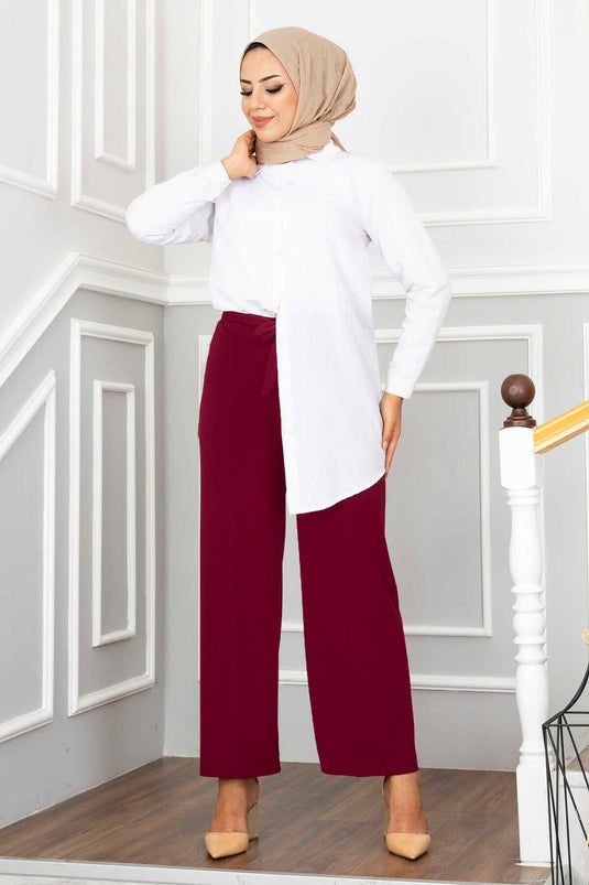 Wide Leg Modest Pants Burgundy