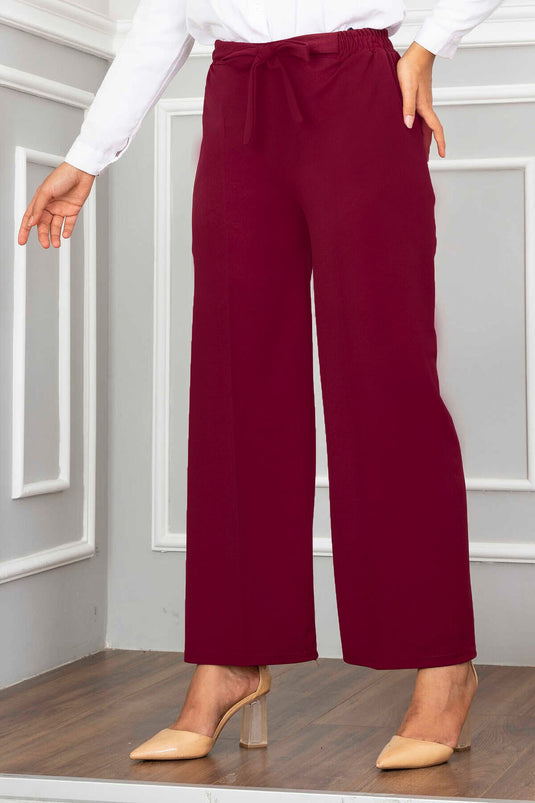 Wide Leg Modest Pants Burgundy