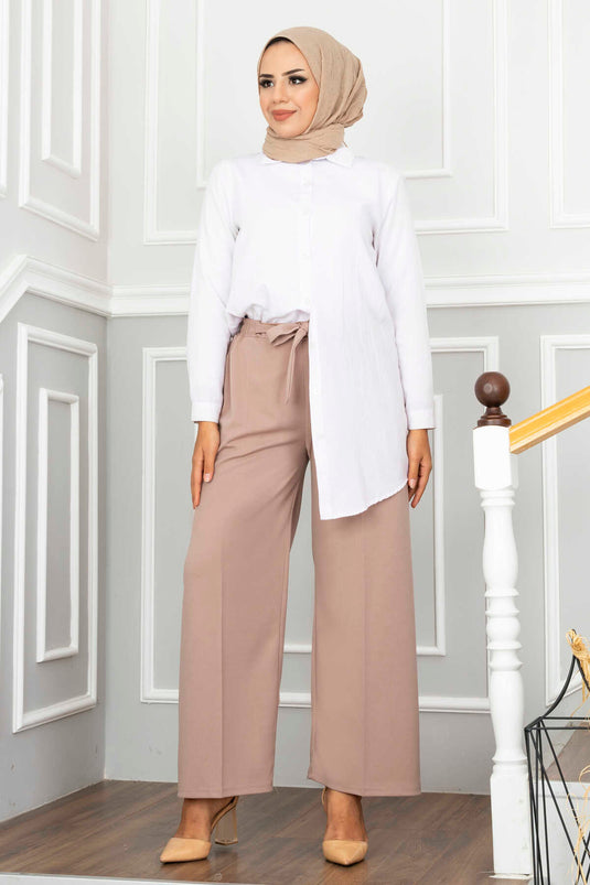 Wide Leg Modest Trousers Stone