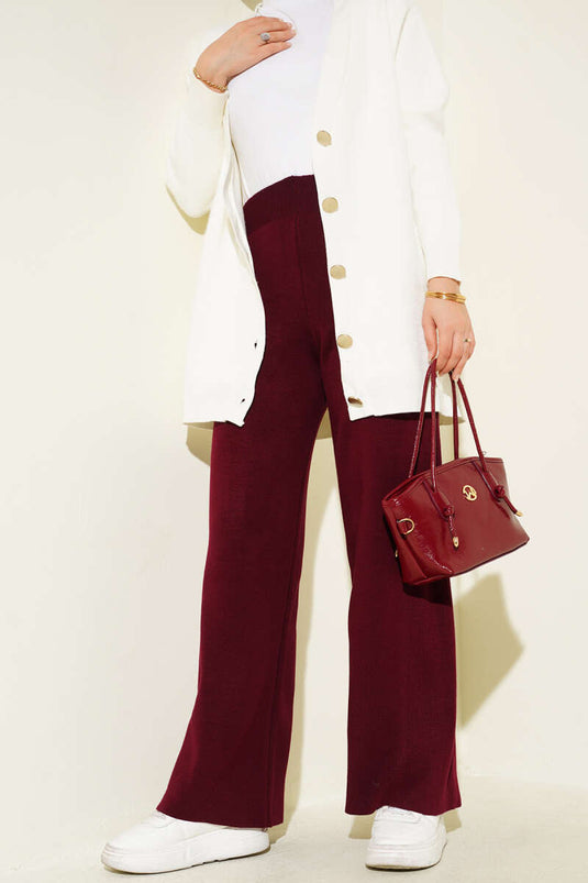 Pantalon large en maille bordeaux