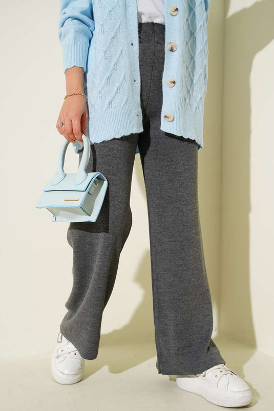 Pantalon En Tricot Slim Fit Gris Fumé