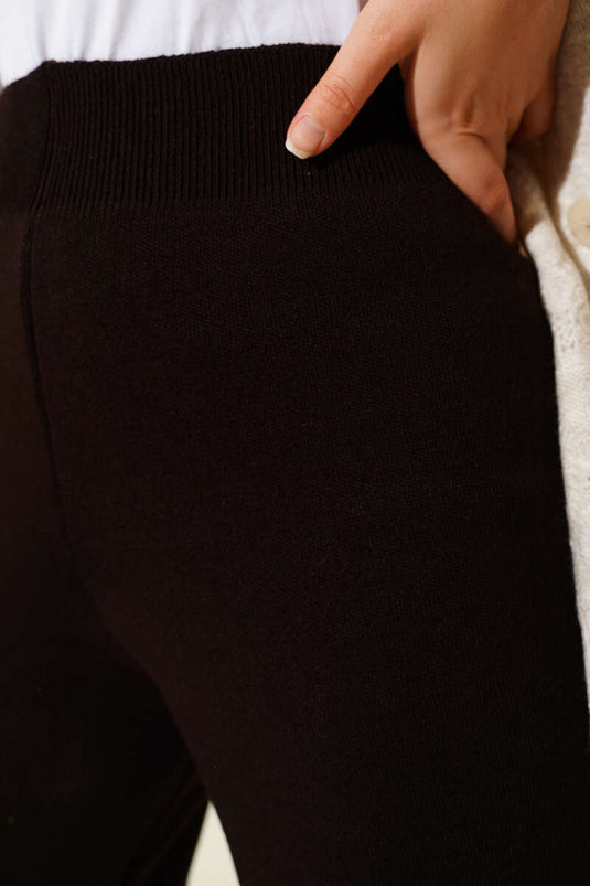 Bol Paça Triko Pantolon Kestane