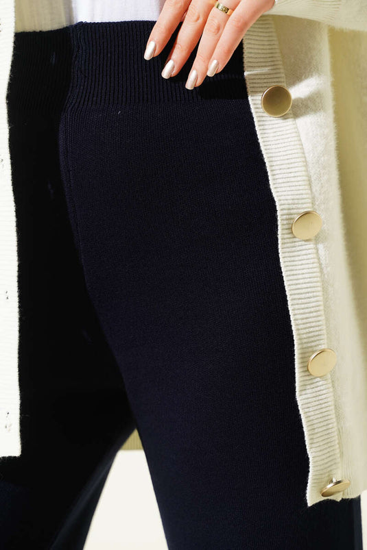 Pantalon En Tricot À Jambes Larges Bleu Marine