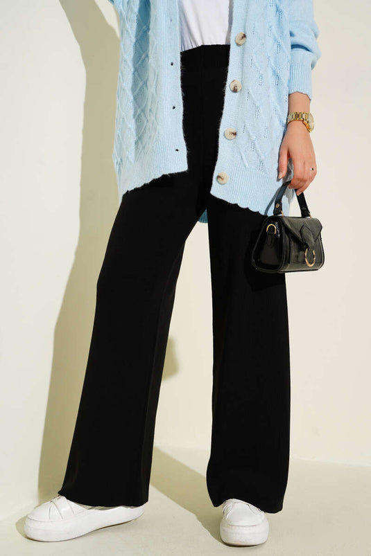 Bol Paça Triko Pantolon Siyah