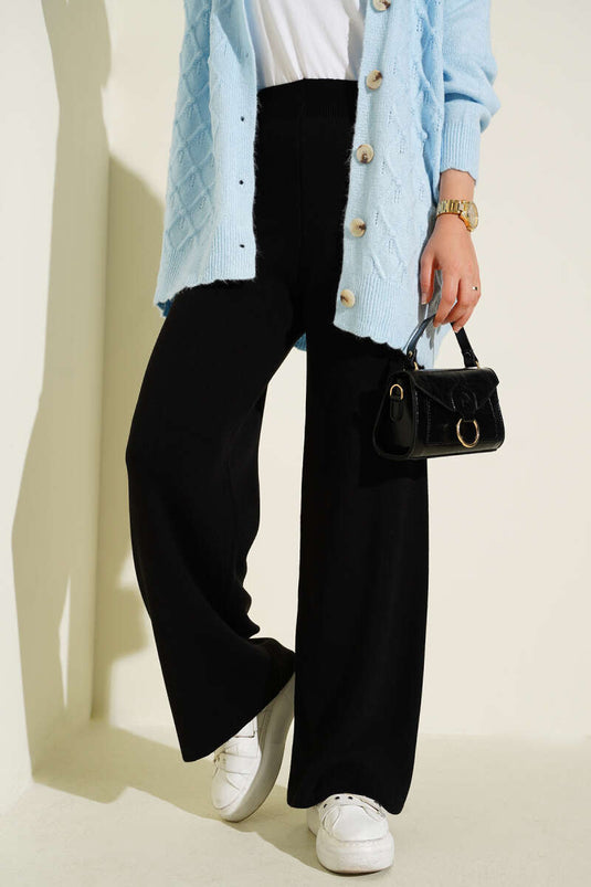 Bol Paça Triko Pantolon Siyah