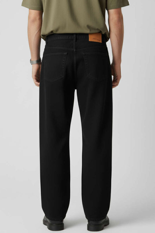 Men's Wide Leg Denim Trousers, Black